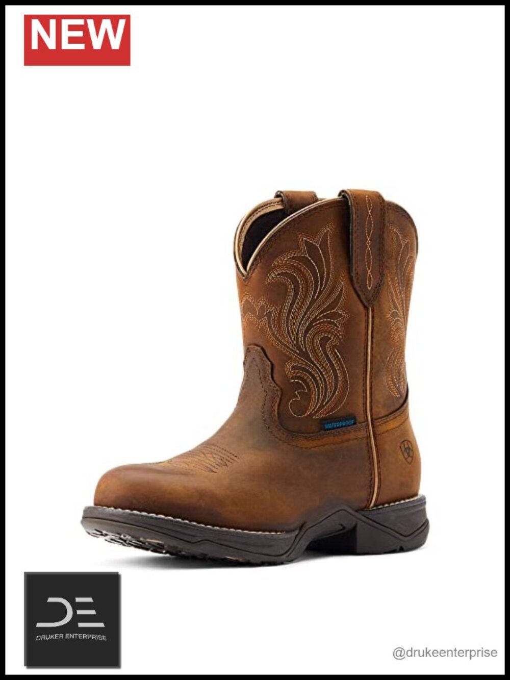 Waterproof Leather Western Boots Women Round Toe Mid Calf 4LR Duratread